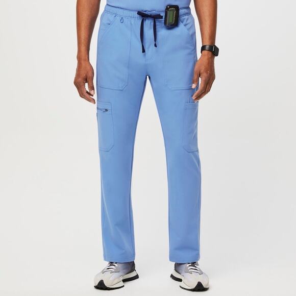 Figs LS Large Short Cairo Cargo Scrub Straight Leg Pants Ceil Blue Zip Button - Picture 1 of 16